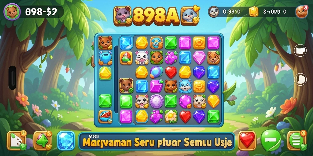 Gameplay Match-3 yang menarik dengan elemen yang cerah.
