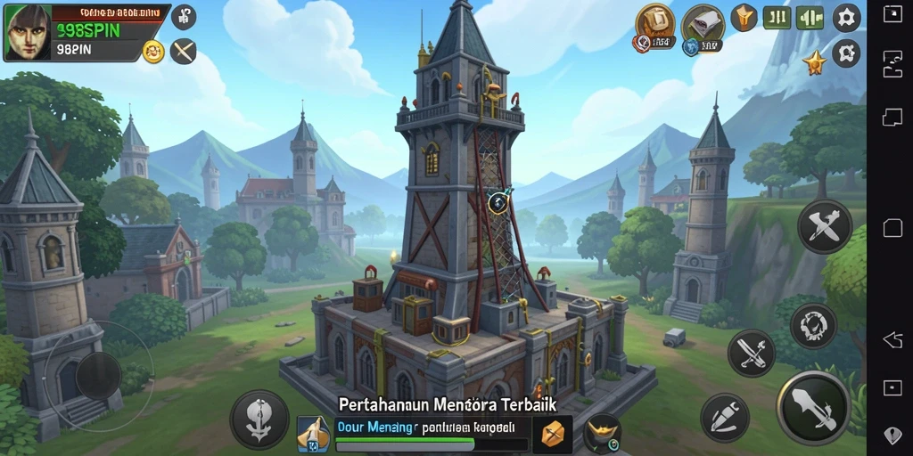 Screenshot gameplay 98SPIN yang menampilkan pertahanan menara yang strategis.