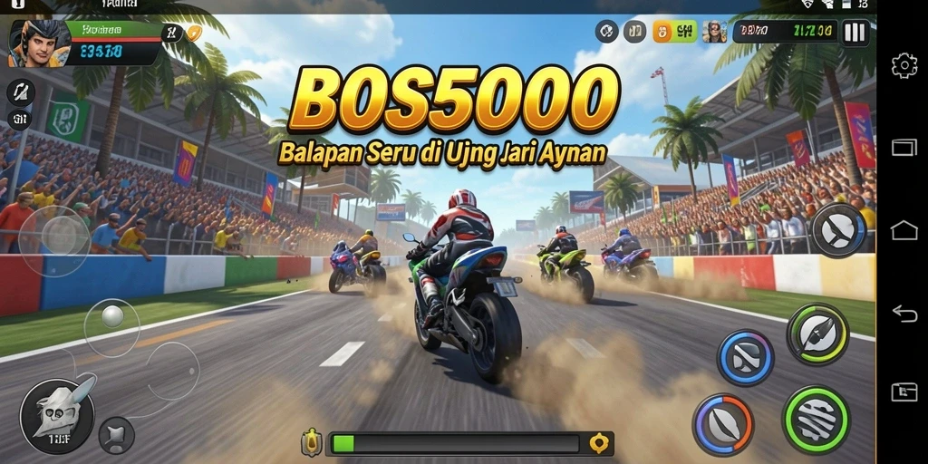 Screenshot gameplay BOS5000 yang menunjukkan aksi balap mendebarkan.