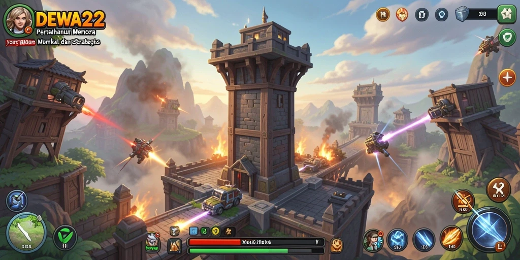 Tangkapan layar gameplay DEWA22 menampilkan aksi menara pertahanan yang mendebarkan.
