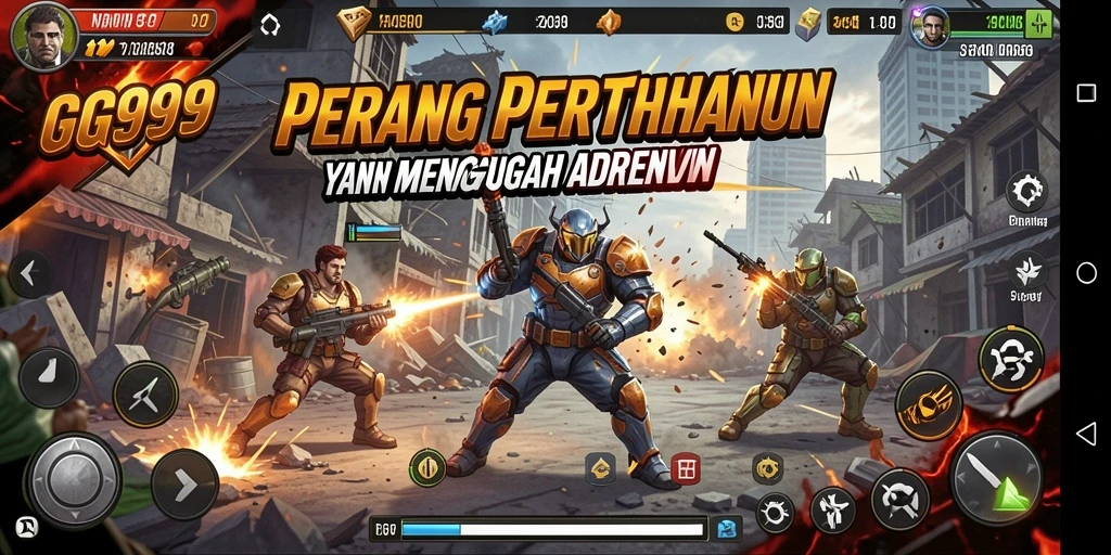 Gameplay GG999 menampilkan aksi tembak-menembak yang intens.