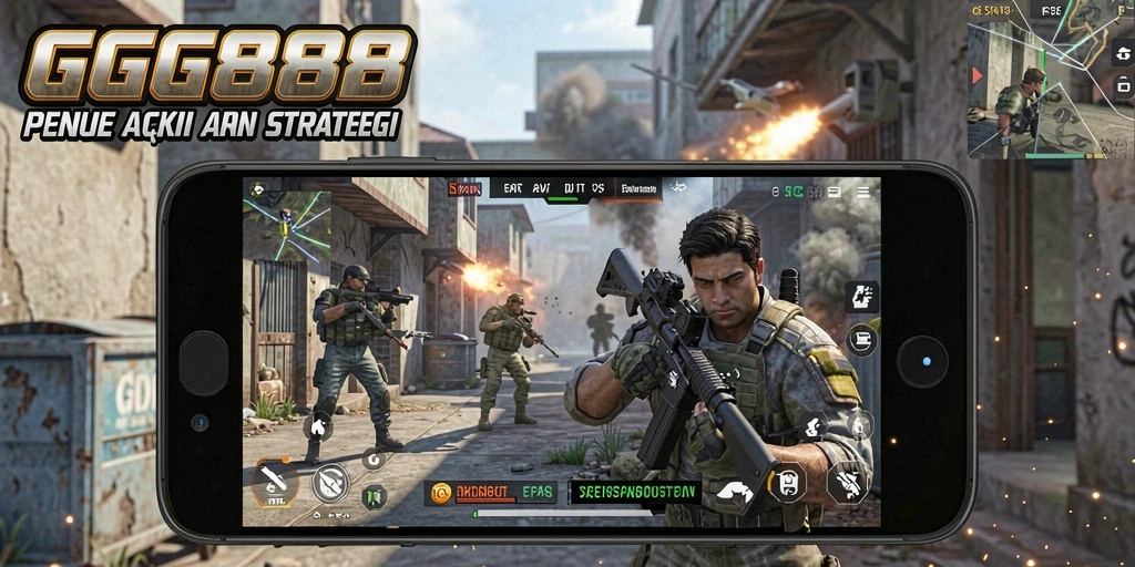Screenshot GGG888 menunjukkan intensitas pertempuran dalam gameplay FPS.