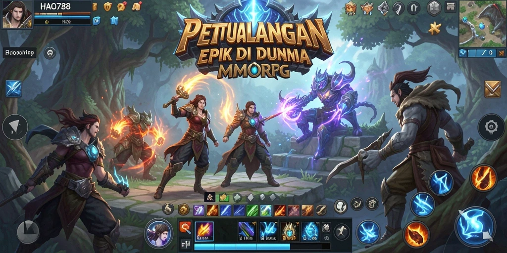 Screenshot gameplay HAO788 yang menampilkan pertarungan epik di dunia MMORPG.