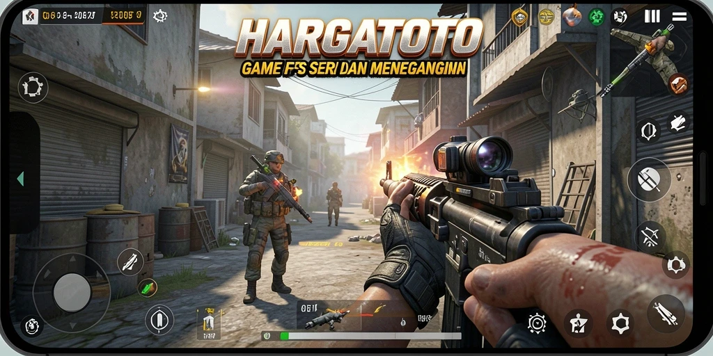 Screenshot gameplay HARGATOTO dengan aksi menegangkan di pertempuran FPS.
