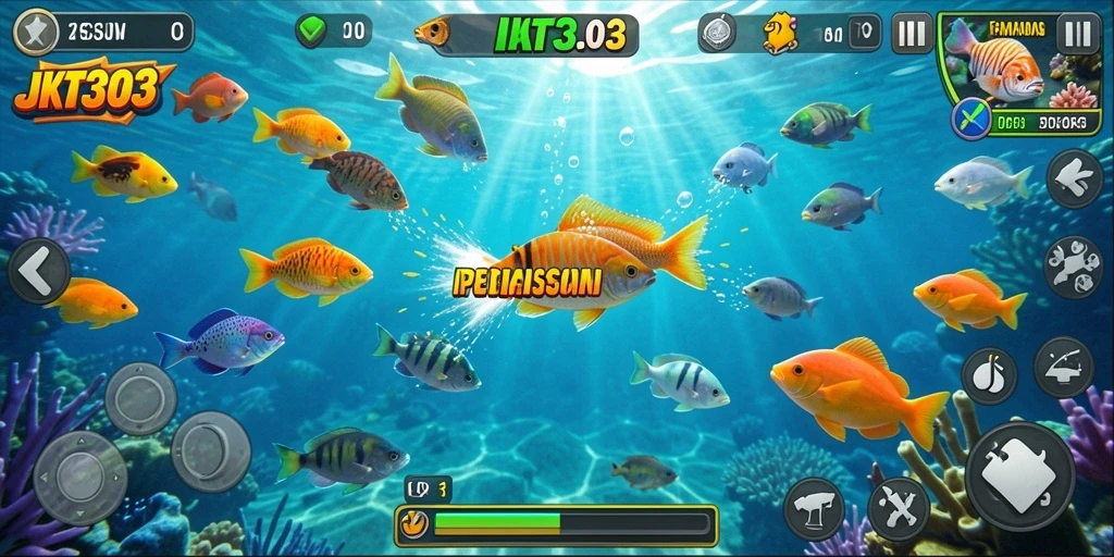 Screenshot gameplay JKT303 yang menampilkan aksi menembak ikan.