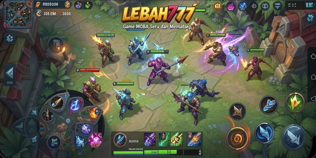 Screenshot gameplay LEBAH777 menampilkan aksi seru MOBA.