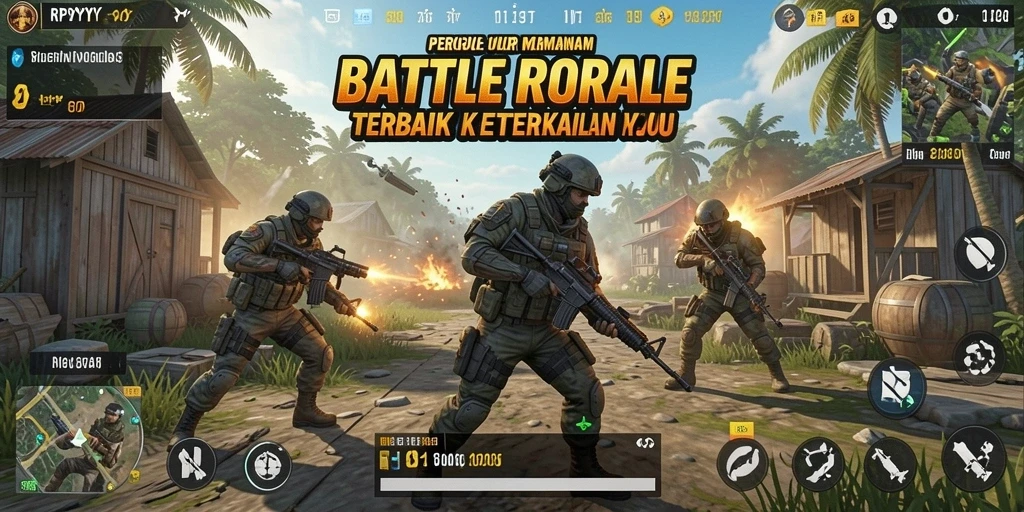 Tangkapan layar utama RPYYY yang menunjukkan aksi intens di medan perang Battle Royale.