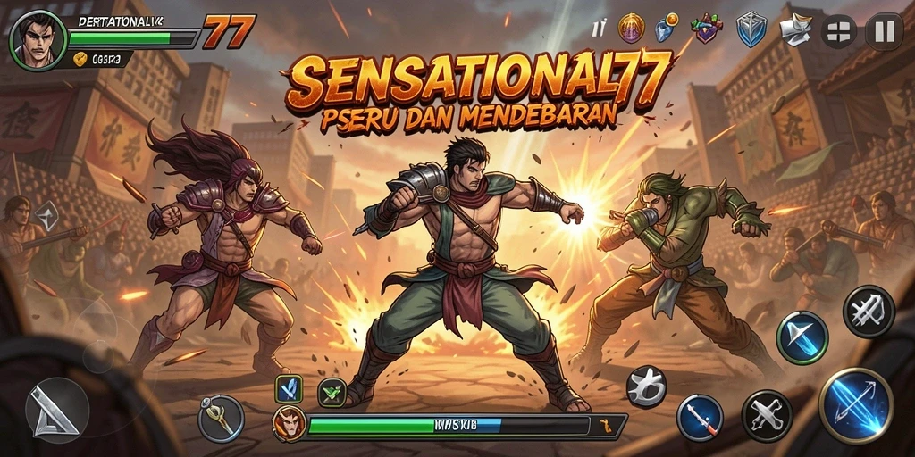 Screenshot SENSATIONAL77 menampilkan aksi pertarungan yang intens.